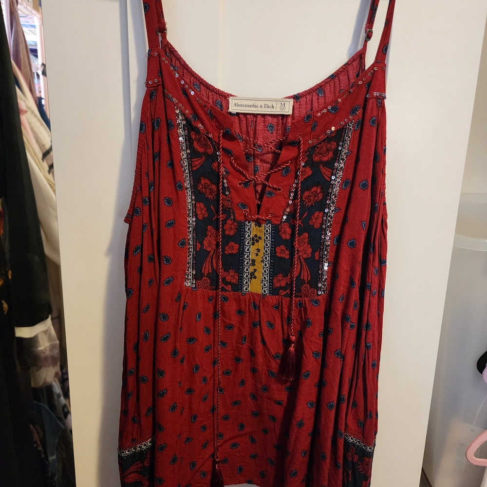 Abercrombie & Fitch Women's Red Boho Tassel Top